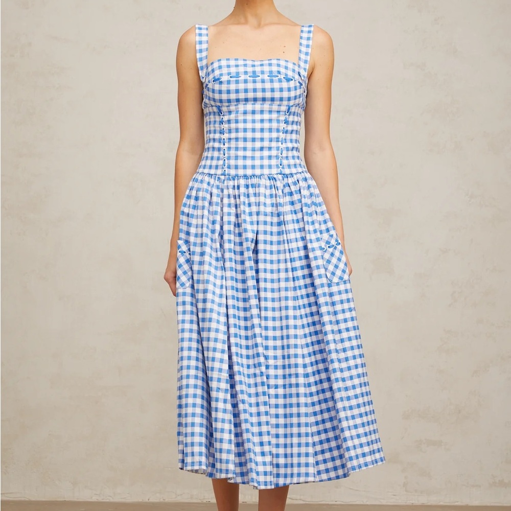 Chic Blue Checkered Midi Dress